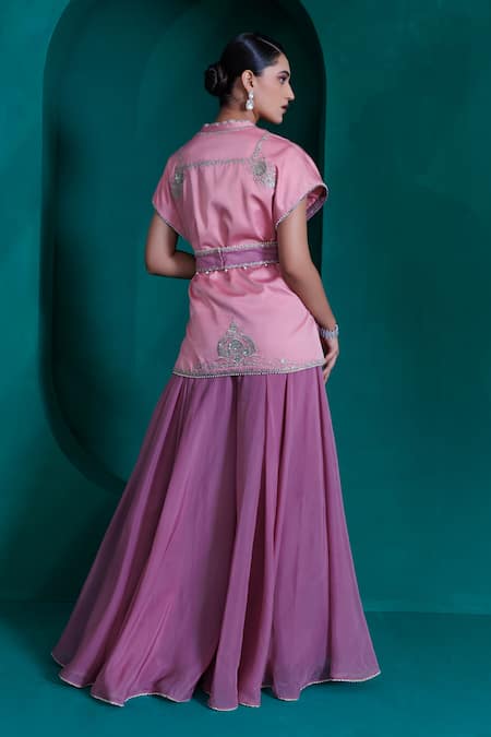 Shop_Adi By Aditya Khandelwl_Pink Modal, Satin, Georgette, Organza Sequins, Embroidered Top And Palazzo Set _at_Aza_Fashions