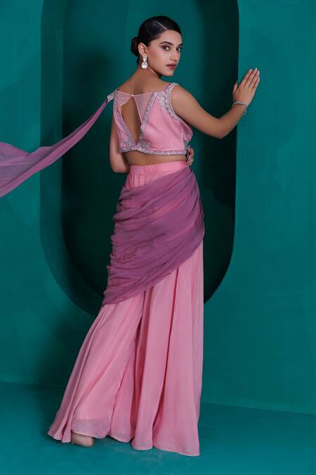 Adi By Aditya Khandelwl Silver Zari Embroidered Blouse & Palazzo Set 