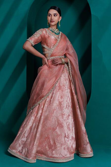 Buy_Adi By Aditya Khandelwl_Gold Organza, Jacquard Pearls, Sequins, Diamonds, Embroidery Dori Lehenga Set _Online_at_Aza_Fashions