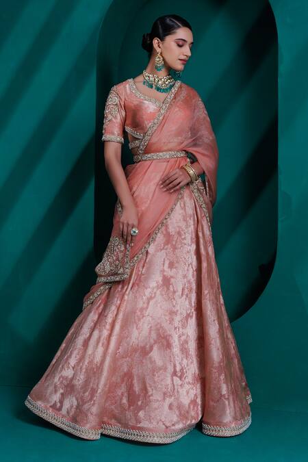 Shop_Adi By Aditya Khandelwl_Gold Organza, Jacquard Pearls, Sequins, Diamonds, Embroidery Dori Lehenga Set _Online_at_Aza_Fashions