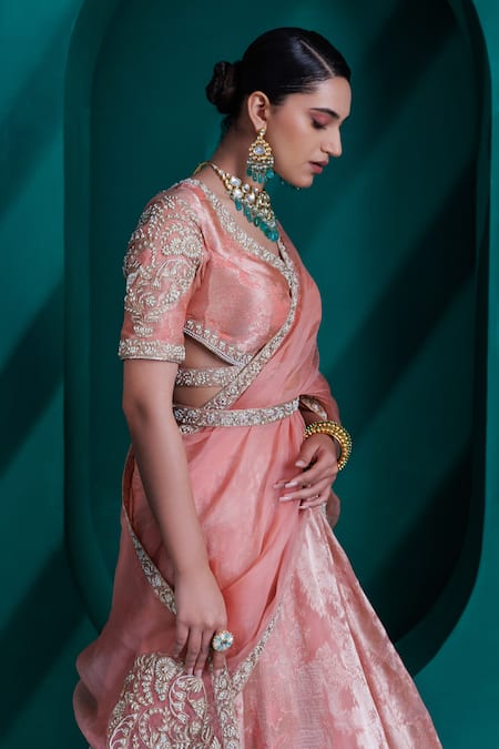 Adi By Aditya Khandelwl_Gold Organza, Jacquard Pearls, Sequins, Diamonds, Embroidery Dori Lehenga Set _at_Aza_Fashions