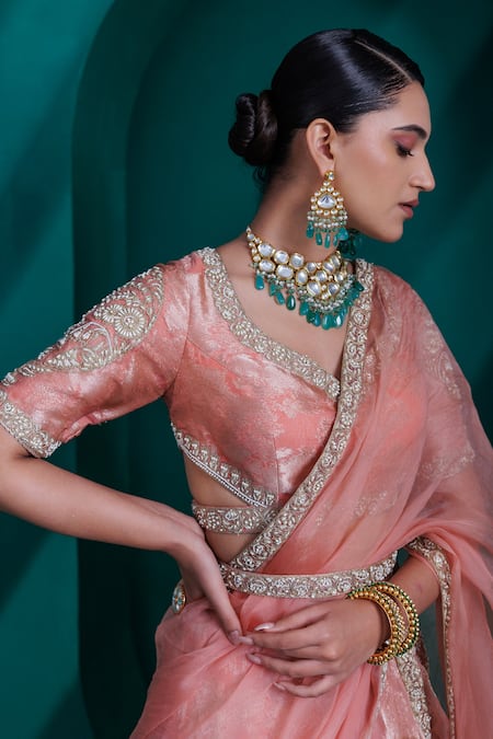 Buy_Adi By Aditya Khandelwl_Gold Organza, Jacquard Pearls, Sequins, Diamonds, Embroidery Dori Lehenga Set 