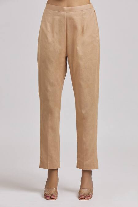 Tarini Vij Beige Linen, Cotton Mirrors, Embroidery V-neck Hand Kurta And Pant Set at Aza Fashions Tarini Vij_Beige Linen, Cotton Mirrors, Embroidery V-neck Hand Kurta And Pant Set _at_Aza_Fashions