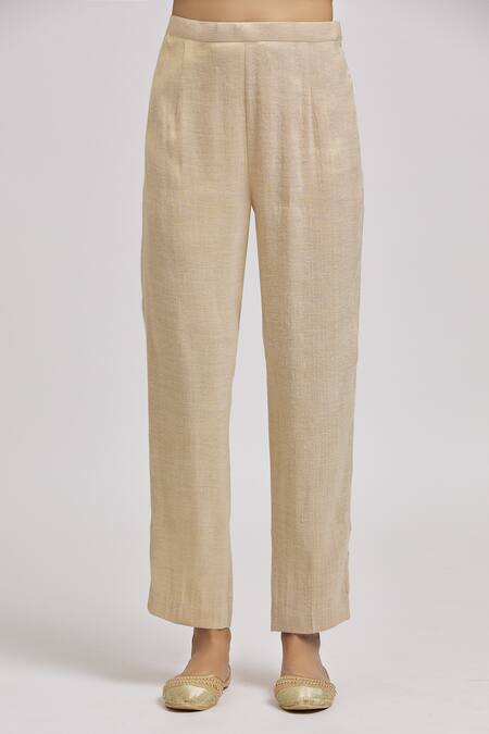 Tarini Vij Gold Tissue Embroidery Keyhole Neck Flora Kurta With Pant at Aza Fashions Tarini Vij_Gold Tissue Embroidery Keyhole Neck Flora Kurta With Pant_at_Aza_Fashions