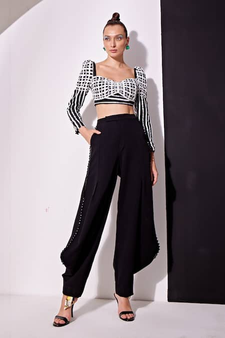 Vidhi Wadhwani JOJO Woven Metallic Laces Crop Top With Balloon Pant 