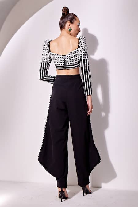 Shop Vidhi Wadhwani Black Crepe Metallic Thread Sweetheart Neck Laces Crop Top And Balloon Pant at Aza Fashions Shop_Vidhi Wadhwani_Black Crepe Metallic Thread Sweetheart Neck Laces Crop Top And Balloon Pant _at_Aza_Fashions