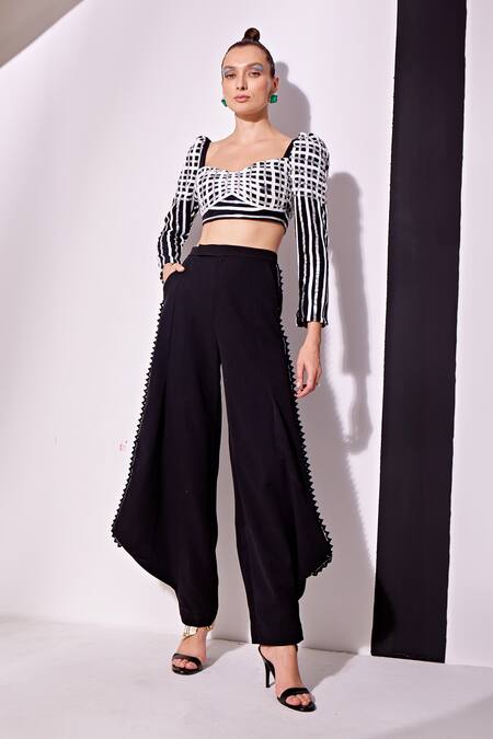 Buy Vidhi Wadhwani Black Crepe Metallic Thread Sweetheart Neck Laces Crop Top And Balloon Pant Online at Aza Fashions Buy_Vidhi Wadhwani_Black Crepe Metallic Thread Sweetheart Neck Laces Crop Top And Balloon Pant _Online_at_Aza_Fashions