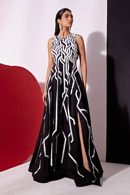 Vidhi Wadhwani Sphinx Stripe Applique Gown 