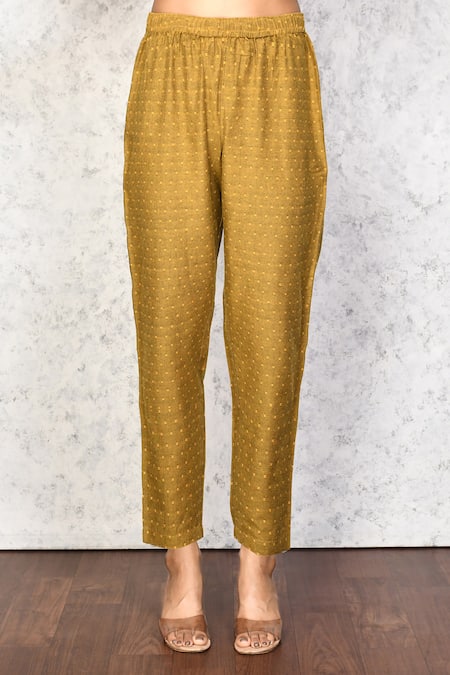 Naintara Bajaj Yellow Cotton Collared Geometric Woven Shirt And Pant Set Online at Aza Fashions Naintara Bajaj_Yellow Cotton Collared Geometric Woven Shirt And Pant Set_Online_at_Aza_Fashions