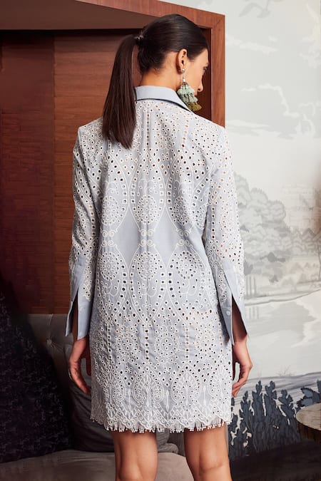 Shop Qala Clothing Blue Cotton Beads Myra Blossom Pattern Dress at Aza Fashions Shop_Qala Clothing_Blue Cotton Beads Myra Blossom Pattern Dress _at_Aza_Fashions
