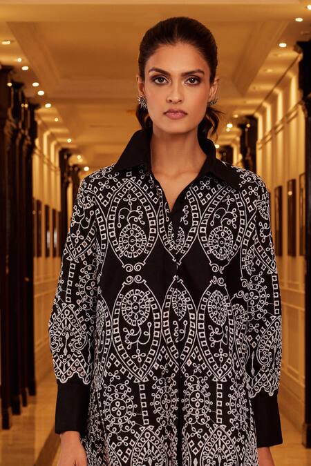 Qala Clothing Black Cotton Beads Rhea Schiffli Dress Online at Aza Fashions Qala Clothing_Black Cotton Beads Rhea Schiffli Dress _Online_at_Aza_Fashions