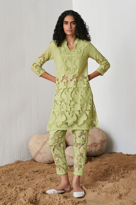 Qala Clothing Isla Schiffli Blossom Top With Pant 