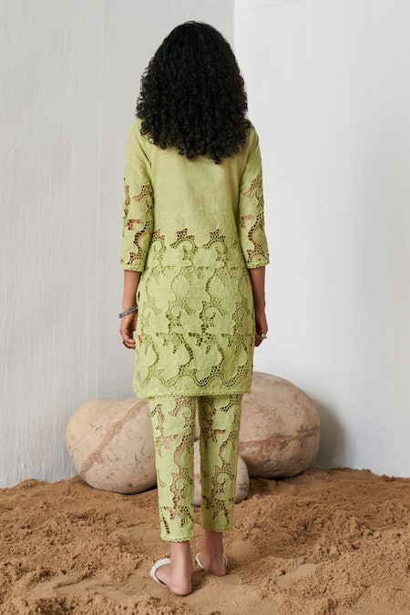 Qala Clothing Isla Schiffli Blossom Top With Pant 