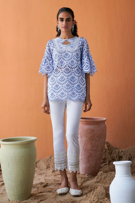 QALA CLOTHING Kimaya Schiffli Top With Pant 