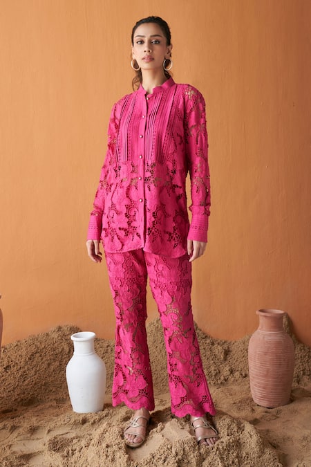 QALA CLOTHING Raya Schiffli Floral Shirt With Pant 