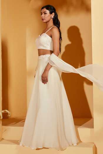 Buy Suruchi Parakh Off White Organza Embroidery, Sequins Sweetheart Lehenga Set With Ruffle Dupatta Online at Aza Fashions Buy_Suruchi Parakh_Off White Organza Embroidery, Sequins Sweetheart Lehenga Set With Ruffle Dupatta _Online_at_Aza_Fashions