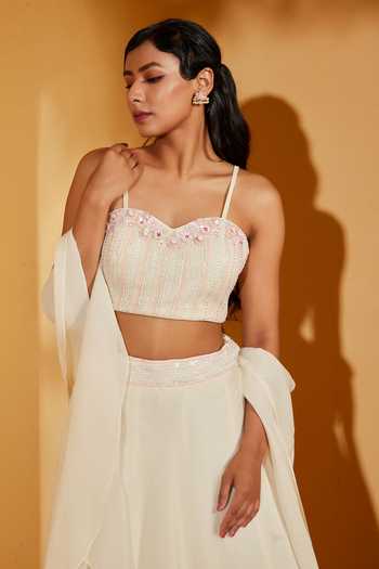 Suruchi Parakh Off White Organza Embroidery, Sequins Sweetheart Lehenga Set With Ruffle Dupatta at Aza Fashions Suruchi Parakh_Off White Organza Embroidery, Sequins Sweetheart Lehenga Set With Ruffle Dupatta _at_Aza_Fashions
