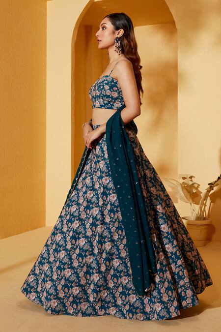 Buy_Suruchi Parakh_Blue Georgette, Satin, Organza Sequins Sweetheart Floret Pattern Lehenga Set _Online_at_Aza_Fashions