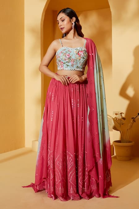Buy Suruchi Parakh Coral Georgette, Satin Embroidery, Mirrors Sweetheart Neck Lehenga Set Online at Aza Fashions Buy_Suruchi Parakh_Coral Georgette, Satin Embroidery, Mirrors Sweetheart Neck Lehenga Set _Online_at_Aza_Fashions