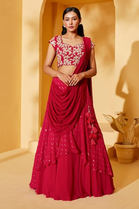 Suruchi Parakh Draped Lehenga With Cutwork Blouse 