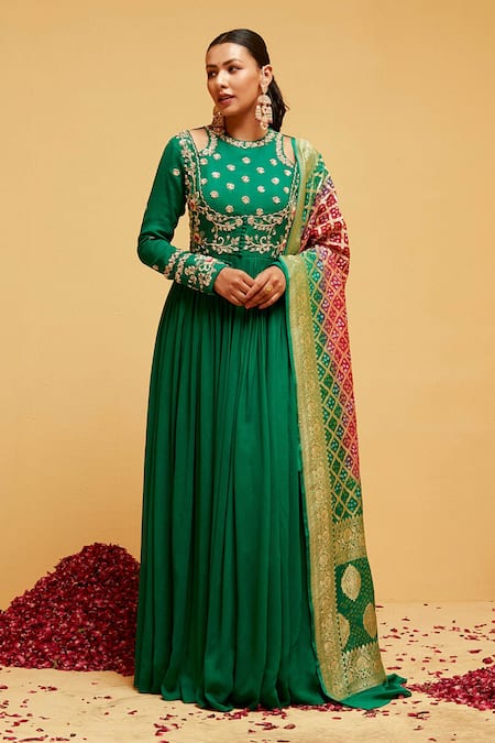 Suruchi Parakh Floral Embroidered Anarkali With Dupatta 