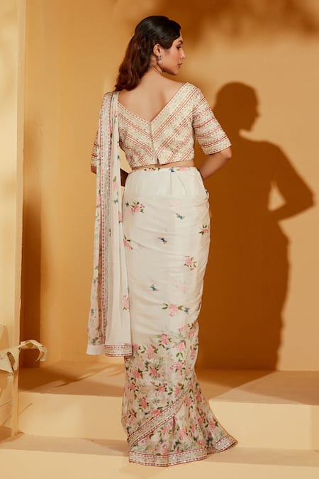 Suruchi Parakh Floral Print Saree With Embroidered Blouse 