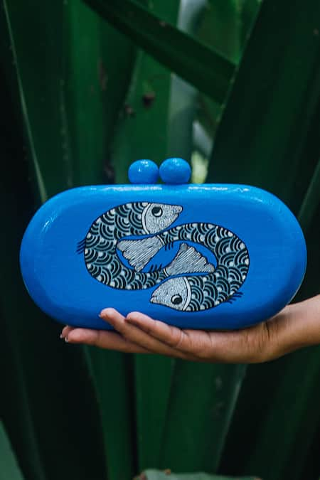 Riti Machlee Hand Painted Wood Clutch 