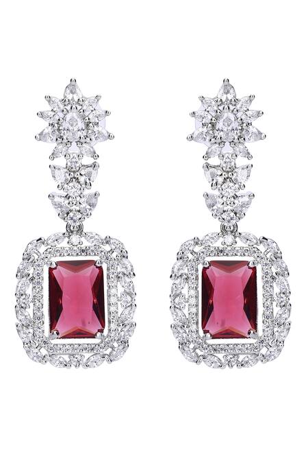 Buy_Auraa Trends_Red Zircon, American Diamond Pendant Necklace Set
