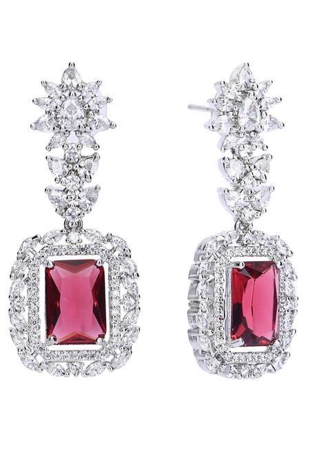 Shop_Auraa Trends_Red Zircon, American Diamond Pendant Necklace Set