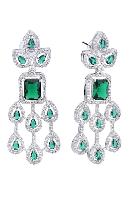 Shop Auraa Trends Green Zari, Diamonds Zircon Embellished Drop Pattern Necklace Set Shop_Auraa Trends_Green Zari, Diamonds Zircon Embellished Drop Pattern Necklace Set