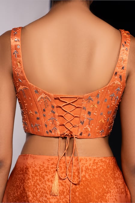 Vivek Patel_Orange Sequins, Embroidery Sweetheart Neck, Round Embellished Jacket Skirt Set _at_Aza_Fashions