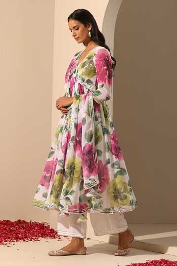 Buy White Georgette, Cotton Embroidery Gul Gulistan Floral Pattern ...