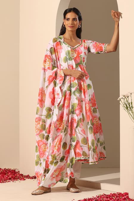 POMCHA JAIPUR Gul Noor Floral Pattern Anarkali Set 