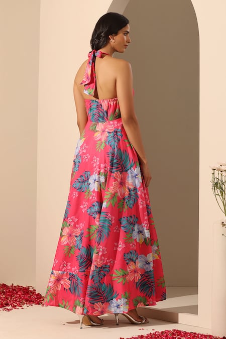 Pomcha Jaipur Gul Qudrat Botanic Pattern Halter Dress 