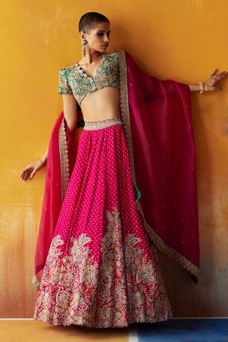 Teal Blue Lehenga Paired With Blush Pink Blouse With Dupatta Set