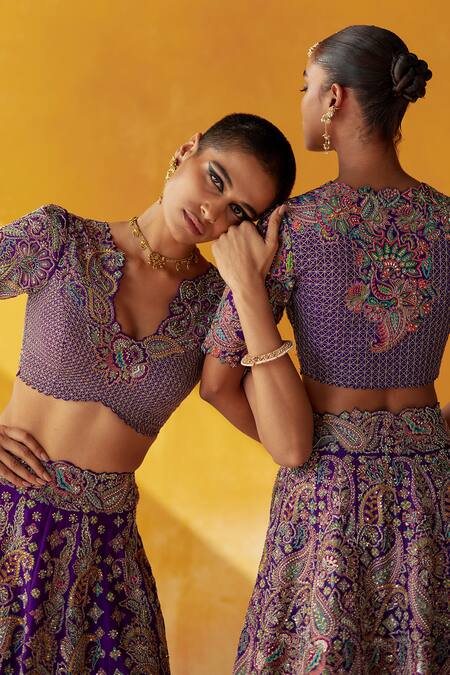 Mrunalini Rao_Purple , Organza Zari, Embroidery, Teerdha Zardozi Bridal Lehenga Set _Online_at_Aza_Fashions
