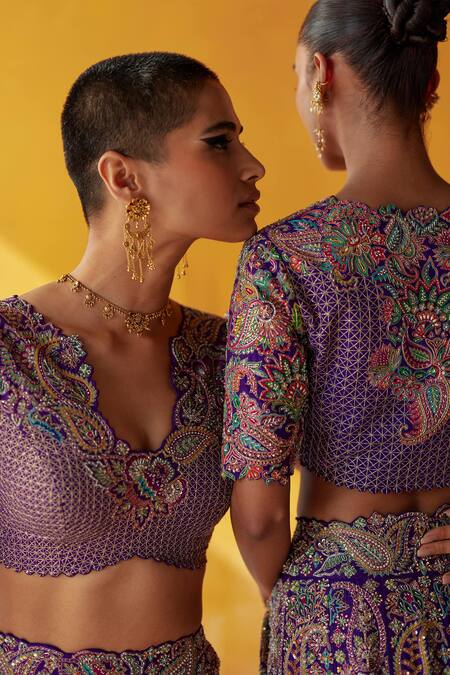 Shop_Mrunalini Rao_Purple , Organza Zari, Embroidery, Teerdha Zardozi Bridal Lehenga Set _Online_at_Aza_Fashions