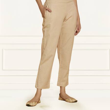 Buy_Kamaltaas_Green Cotton, Chanderi Embroidery Round Neck Stripe Pattern Kurta With Pant 