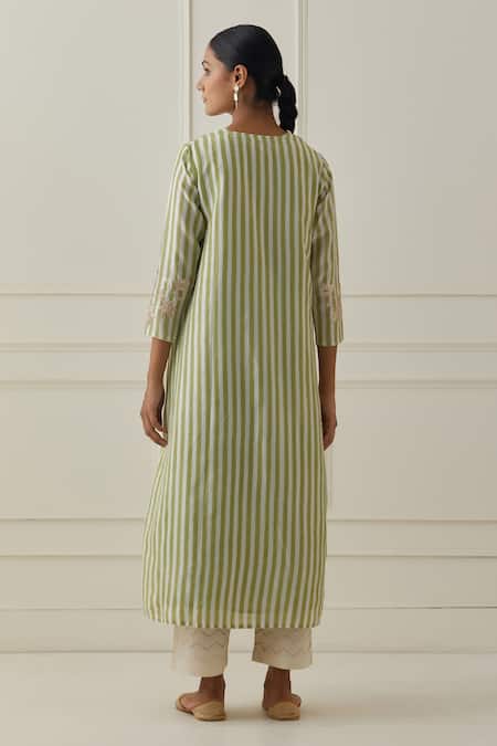 Kamaltaas Stripe Pattern Jacket Kurta With Pant 