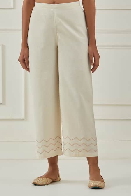 Kamaltaas_Green Chanderi, Cotton Embroidery Round Stripe Pattern Jacket Kurta With Pant _at_Aza_Fashions