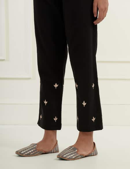 Shop Kamaltaas Grey Chanderi, Cotton Embroidery Round Placement Flower Pitta Kurta And Pant Set Online at Aza Fashions Shop_Kamaltaas_Grey Chanderi, Cotton Embroidery Round Placement Flower Pitta Kurta And Pant Set _Online_at_Aza_Fashions