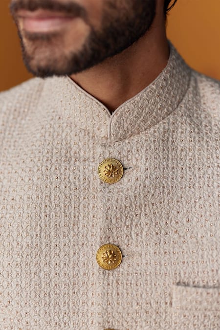 Mrunalini Rao Beige Silk Embroidery Resham Sherwani Set Online at Aza Fashions Mrunalini Rao_Beige Silk Embroidery Resham Sherwani Set _Online_at_Aza_Fashions