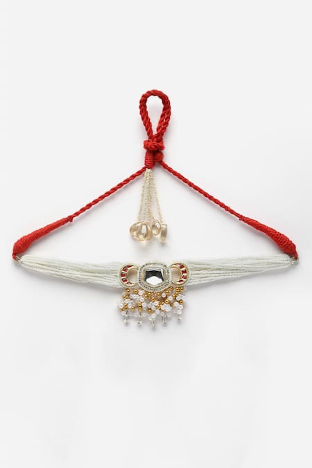 Shop_Dugran By Dugristyle_White Embellished Choker Necklace _at_Aza_Fashions