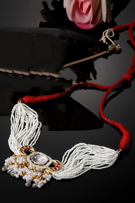 Dugran By Dugristyle_White Embellished Choker Necklace _Online_at_Aza_Fashions