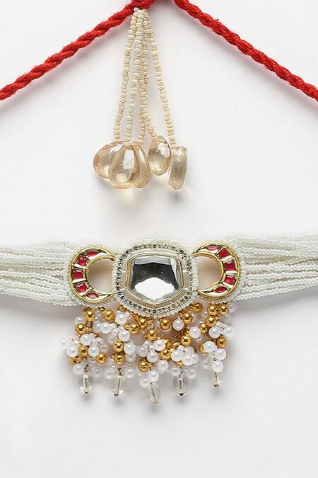 Buy_Dugran By Dugristyle_White Embellished Choker Necklace _Online_at_Aza_Fashions
