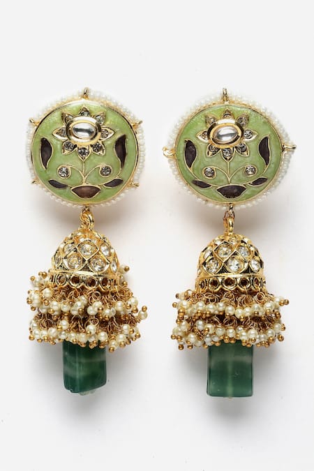 Buy_Dugran By Dugristyle_Green Pearls, Applique, Diamonds Embellished Choker Necklace Set _Online_at_Aza_Fashions