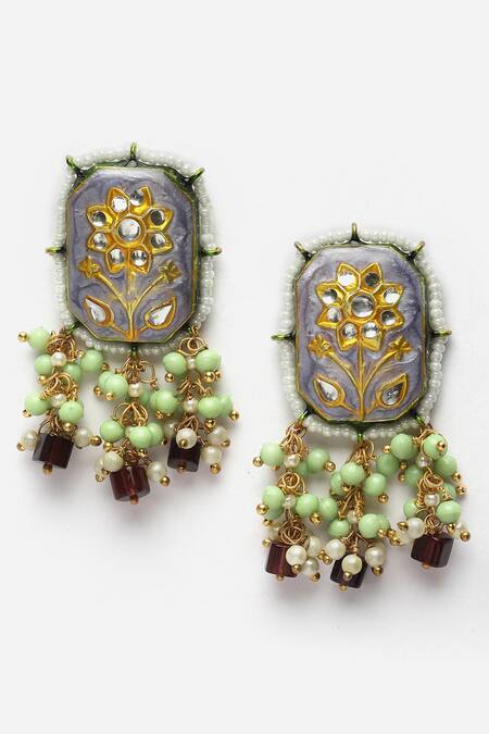 Shop Dugran By Dugristyle Purple Pearls, Gota Patti Natural Stones Embellished Choker Necklace Set Online at Aza Fashions Shop_Dugran By Dugristyle_Purple Pearls, Gota Patti Natural Stones Embellished Choker Necklace Set _Online_at_Aza_Fashions