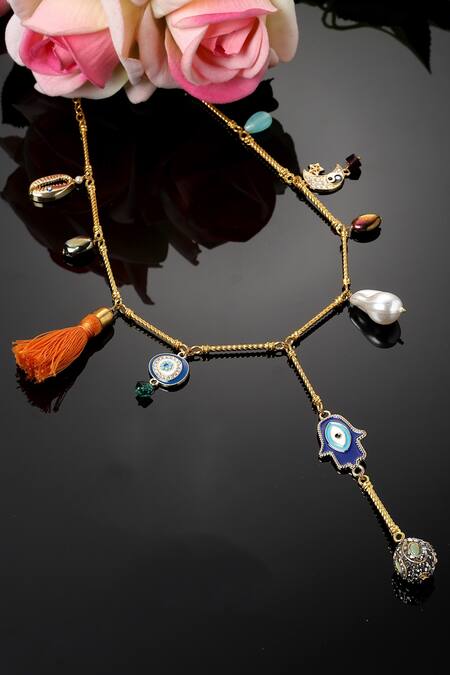 Dugran By Dugristyle_Gold Plated Stones Embellished Long Necklace _Online_at_Aza_Fashions