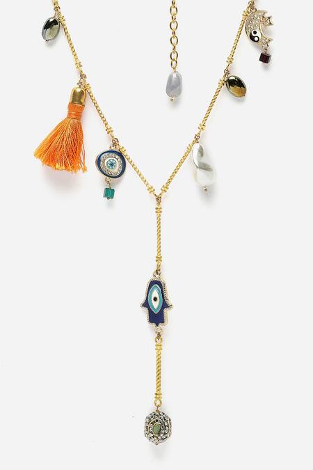 Buy_Dugran By Dugristyle_Gold Plated Stones Embellished Long Necklace _Online_at_Aza_Fashions