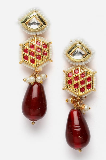 Shop_Dugran By Dugristyle_Maroon Pearls, Diamonds, Stones Embellished Choker Necklace Set _Online_at_Aza_Fashions